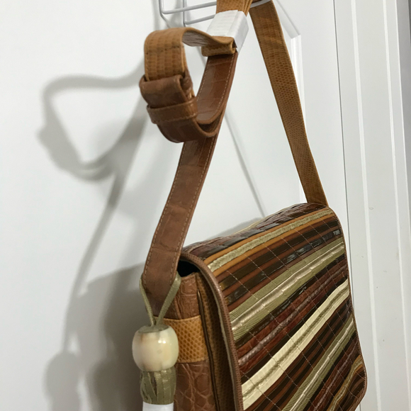 Sharif Vintage Leather Multi-Textured Striped Crossbody EUC - Picture 12 of 12